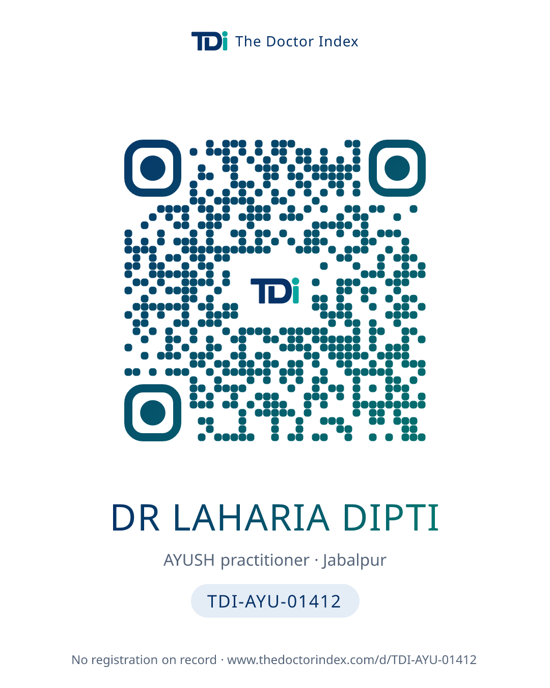 QR card for Dr Laharia Dipti, TDI-AYU-01412