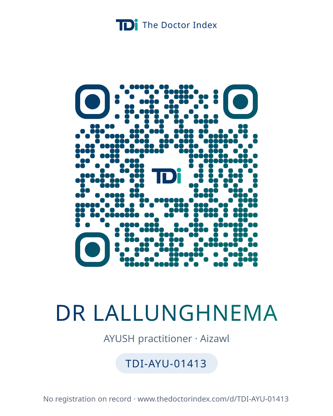 QR card for Dr Lallunghnema, TDI-AYU-01413