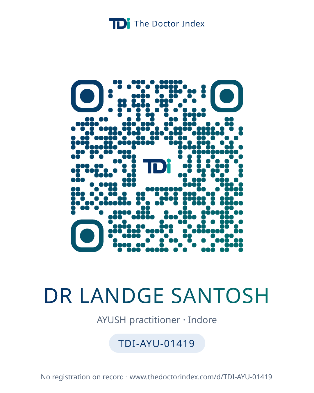 QR card for Dr Landge Santosh, TDI-AYU-01419