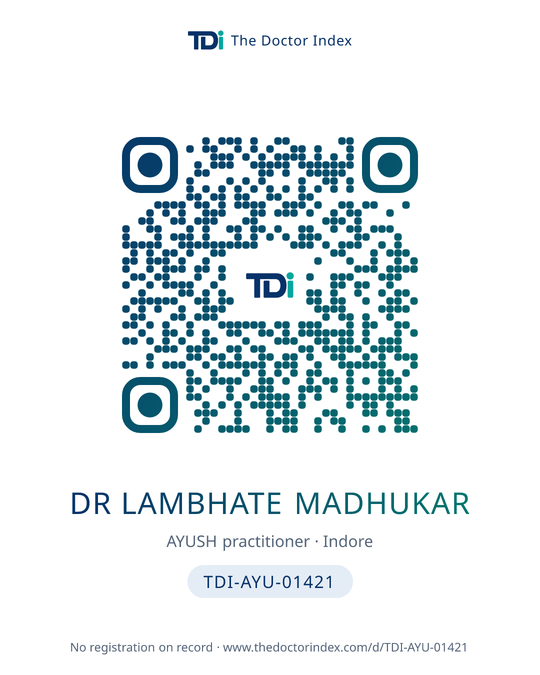 QR card for Dr Lambhate Madhukar, TDI-AYU-01421
