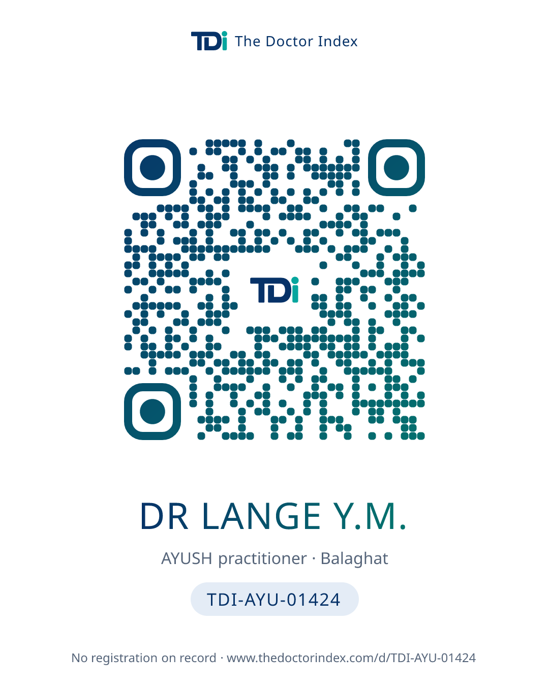 QR card for Dr Lange Y.M., TDI-AYU-01424