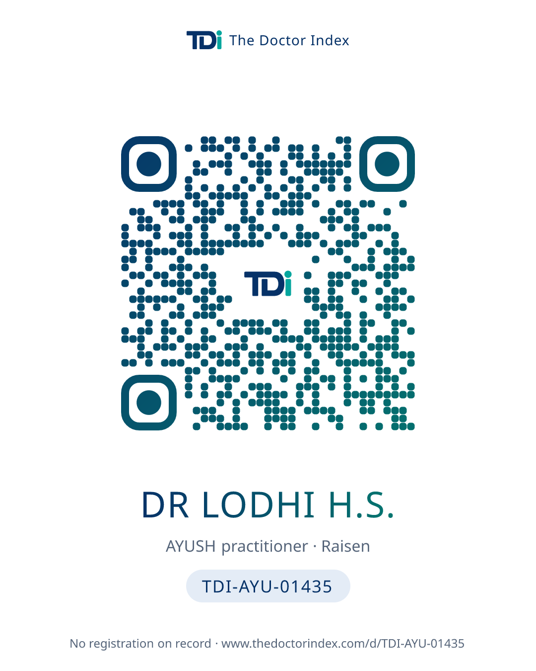 QR card for Dr Lodhi H.S., TDI-AYU-01435