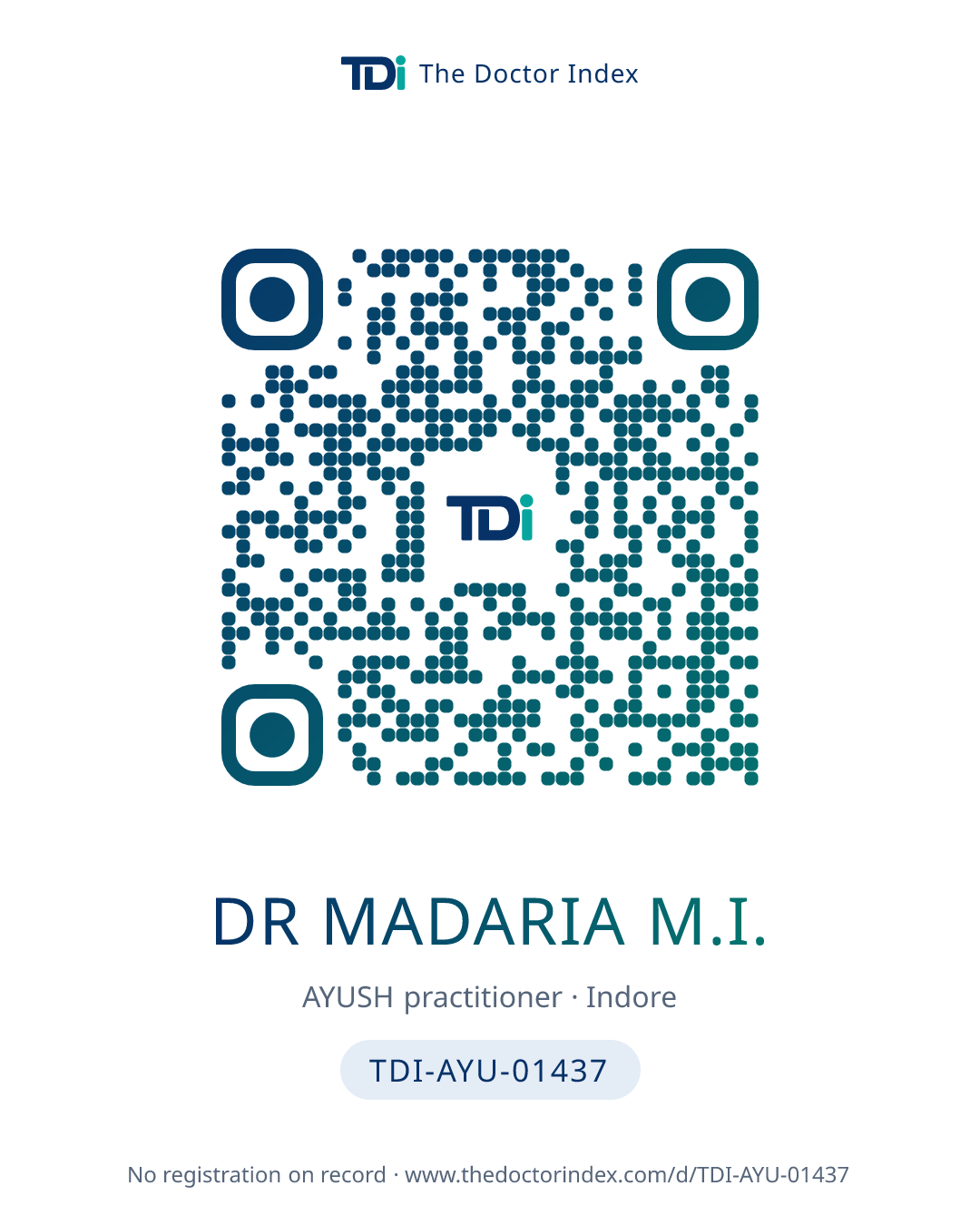 QR card for Dr Madaria M.I., TDI-AYU-01437