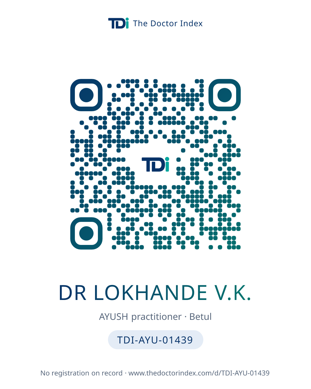 QR card for Dr Lokhande V.K., TDI-AYU-01439