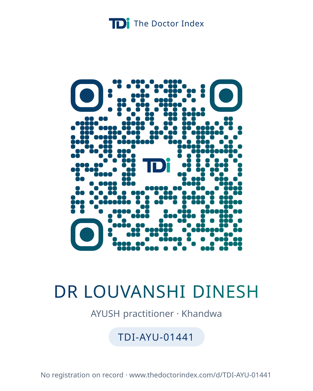 QR card for Dr Louvanshi Dinesh, TDI-AYU-01441