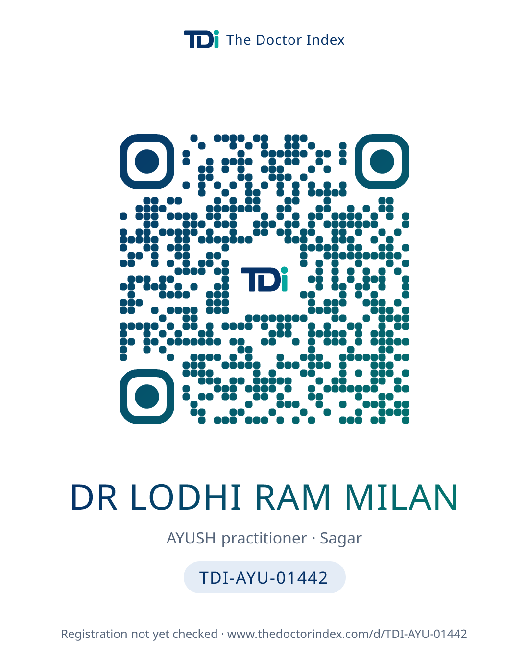 QR card for Dr Lodhi Ram Milan, TDI-AYU-01442