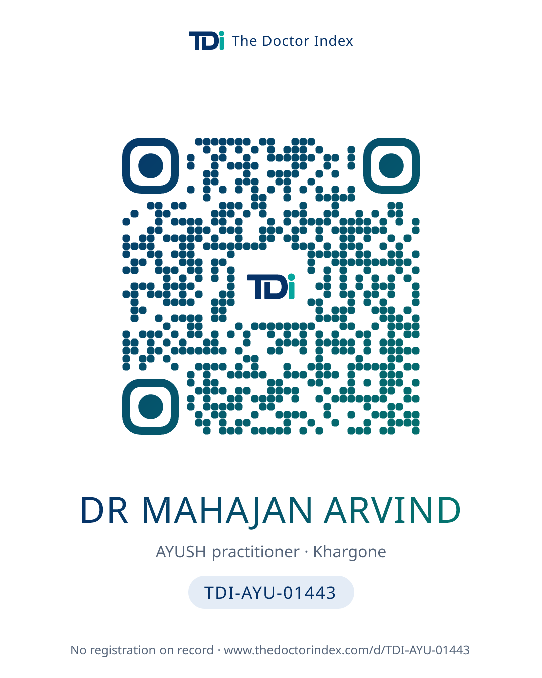QR card for Dr Mahajan Arvind, TDI-AYU-01443