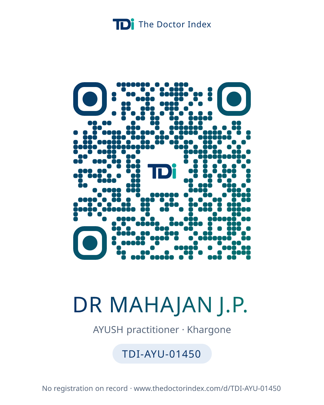 QR card for Dr Mahajan J.P., TDI-AYU-01450