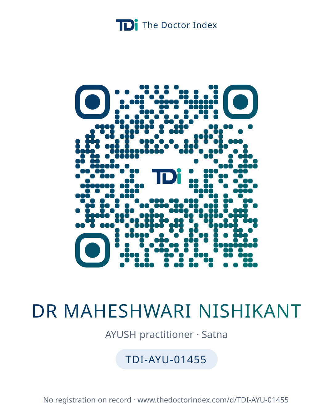 QR card for Dr Maheshwari Nishikant, TDI-AYU-01455