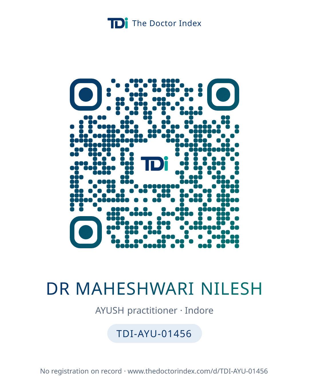 QR card for Dr Maheshwari Nilesh, TDI-AYU-01456