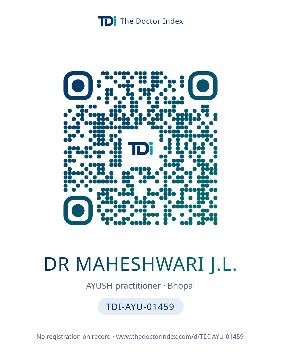 QR card for Dr Maheshwari J.L., TDI-AYU-01459