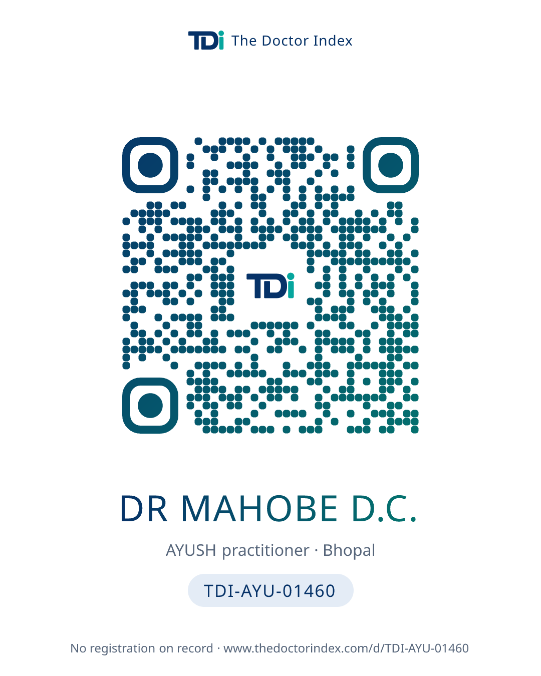 QR card for Dr Mahobe D.C., TDI-AYU-01460