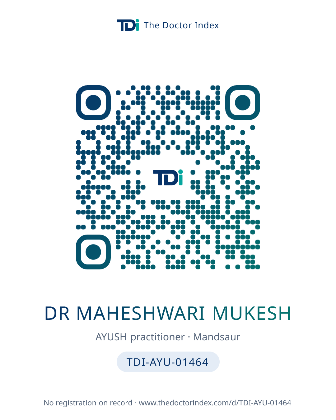 QR card for Dr Maheshwari Mukesh, TDI-AYU-01464