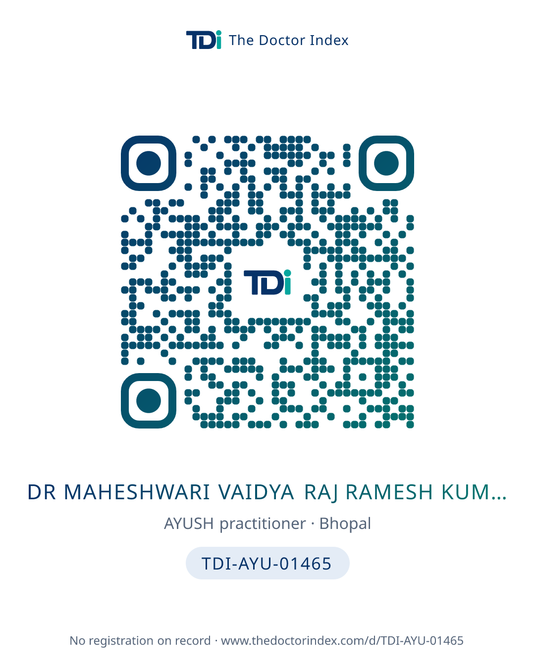 QR card for Dr Maheshwari Vaidya Raj Ramesh Kumar, TDI-AYU-01465