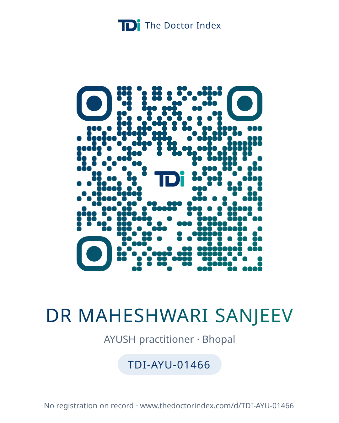 QR card for Dr Maheshwari Sanjeev, TDI-AYU-01466