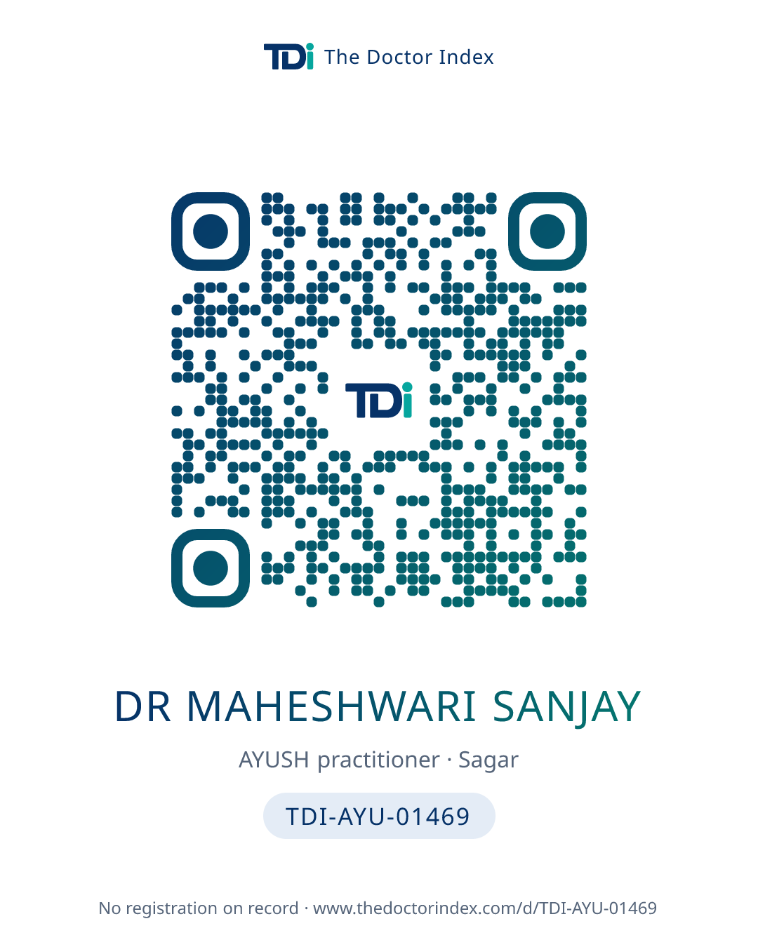 QR card for Dr Maheshwari Sanjay, TDI-AYU-01469