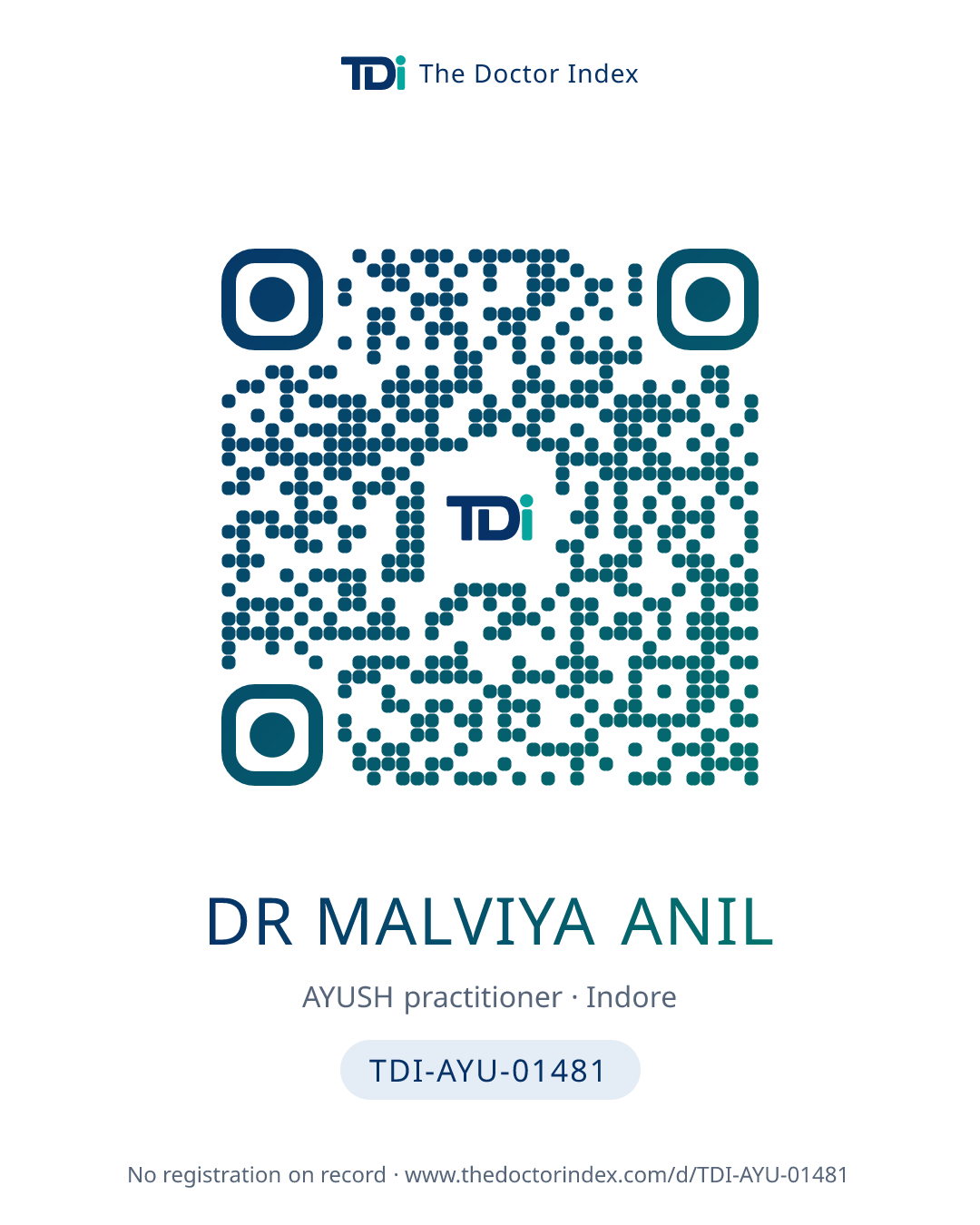 QR card for Dr Malviya Anil, TDI-AYU-01481