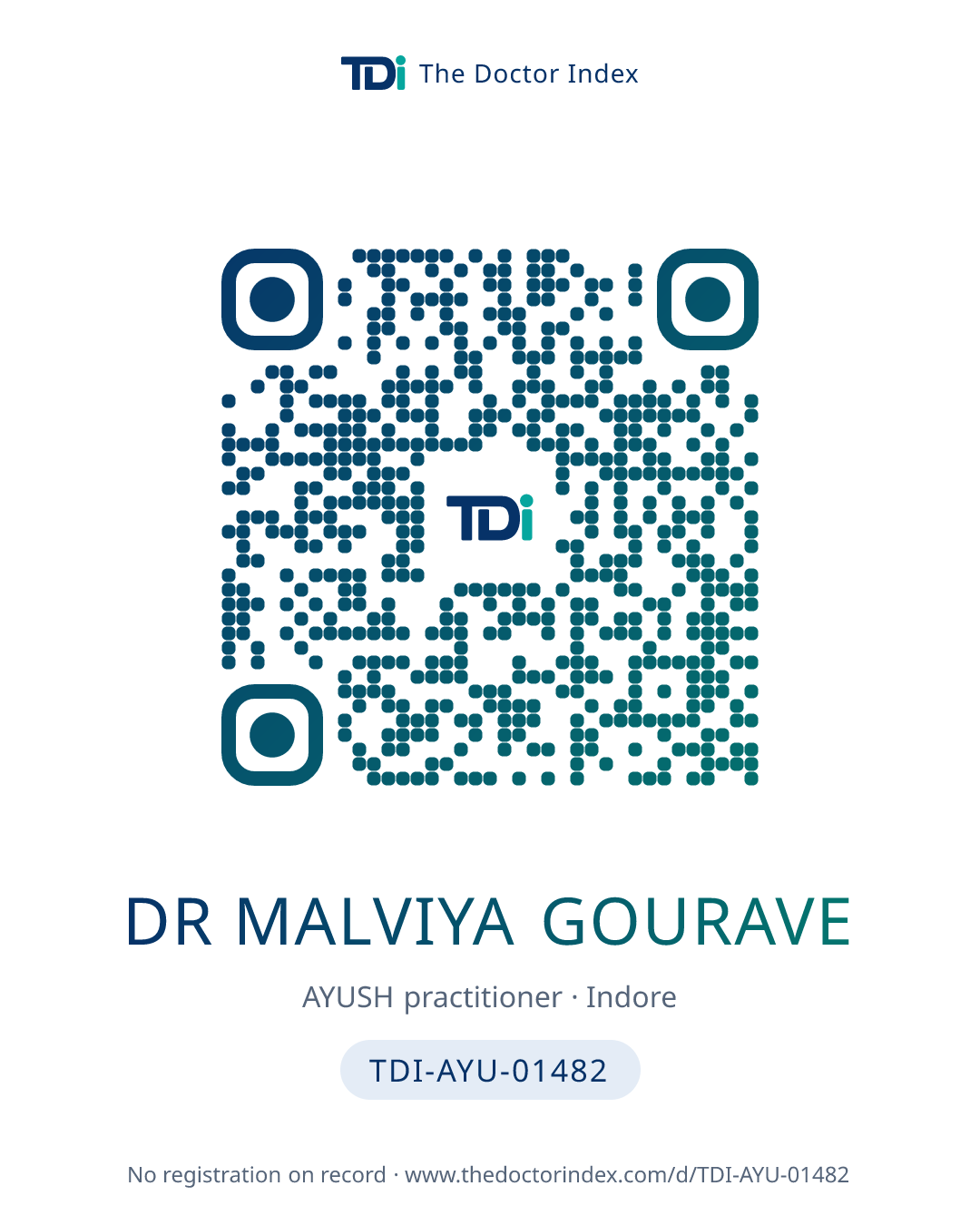 QR card for Dr Malviya Gourave, TDI-AYU-01482
