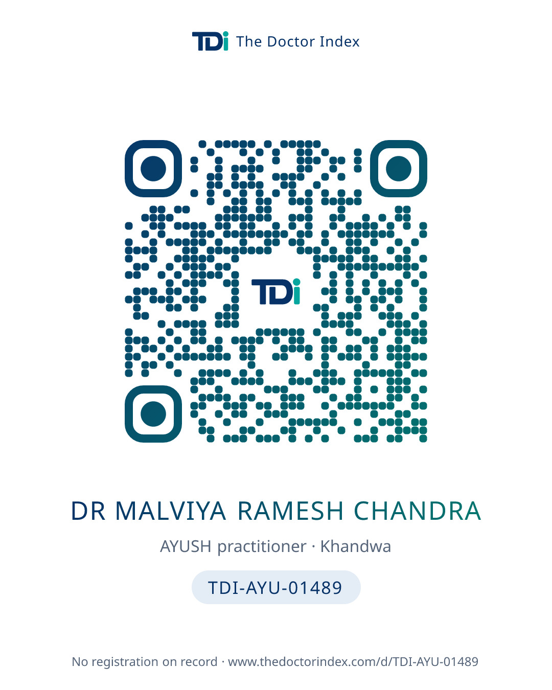 QR card for Dr Malviya Ramesh Chandra, TDI-AYU-01489