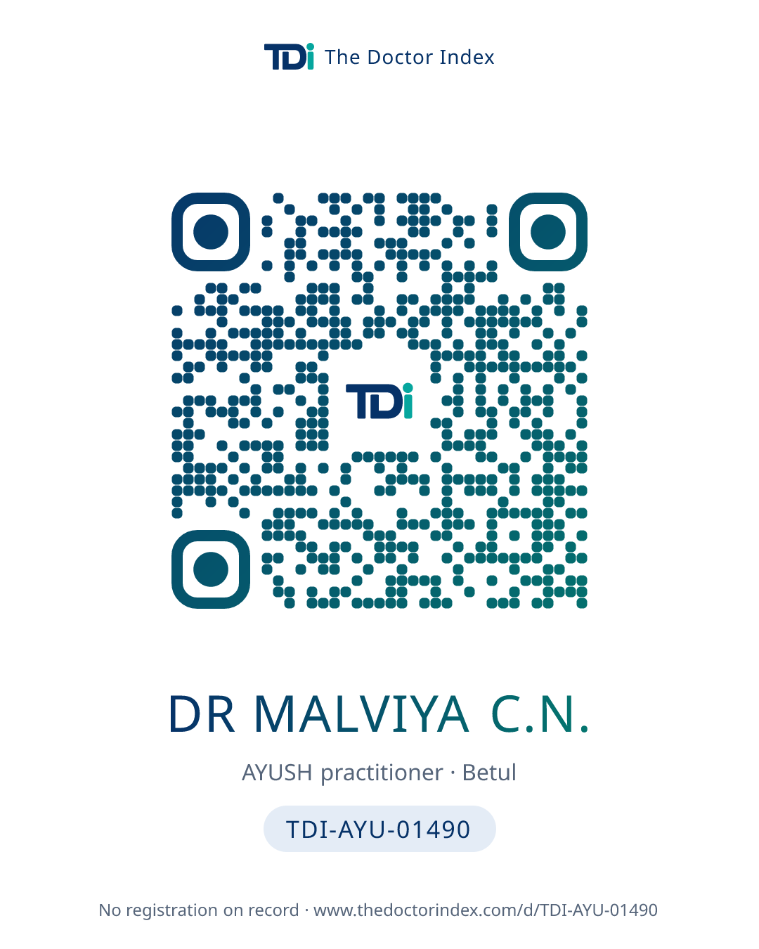 QR card for Dr Malviya C.N., TDI-AYU-01490