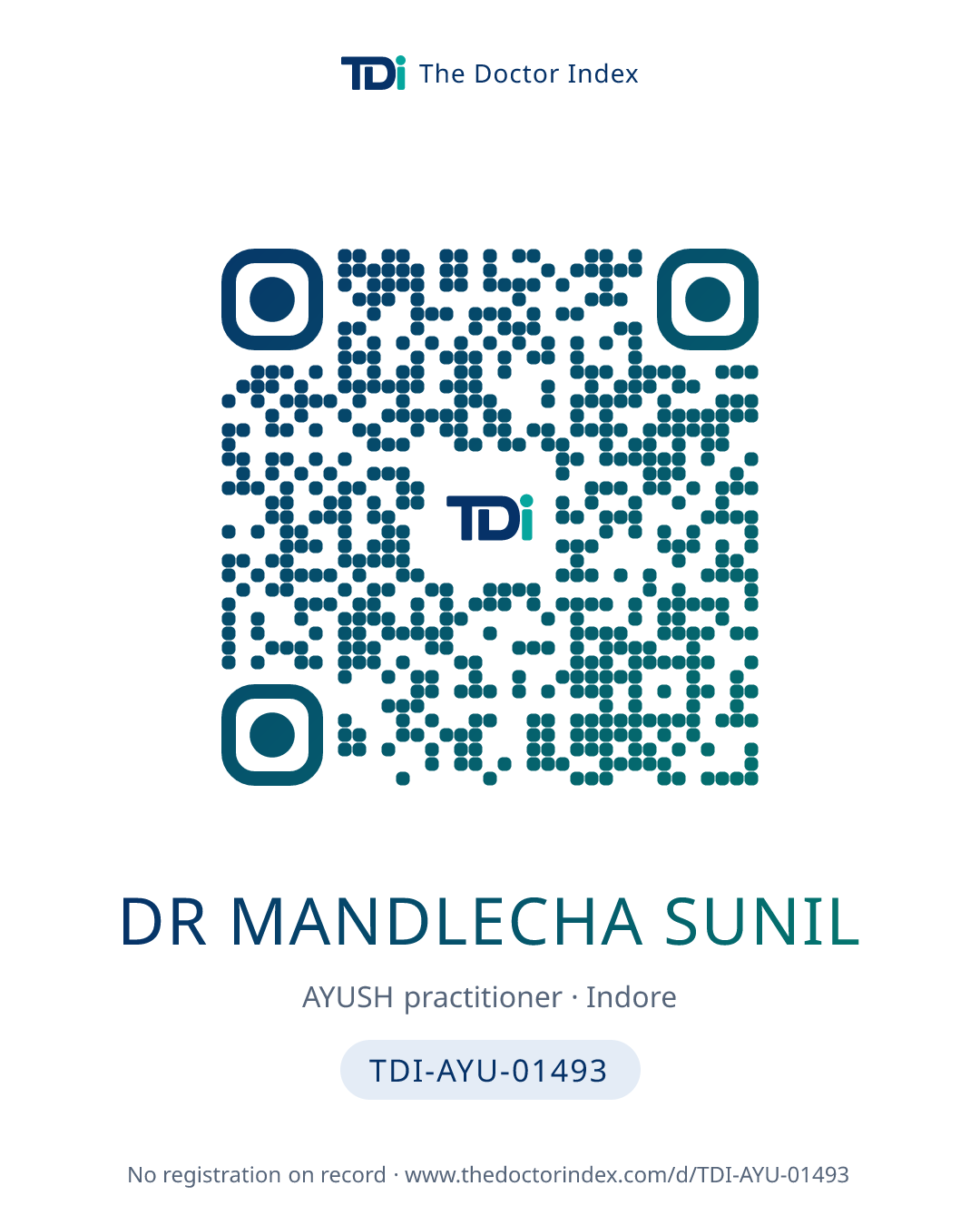 QR card for Dr Mandlecha Sunil, TDI-AYU-01493