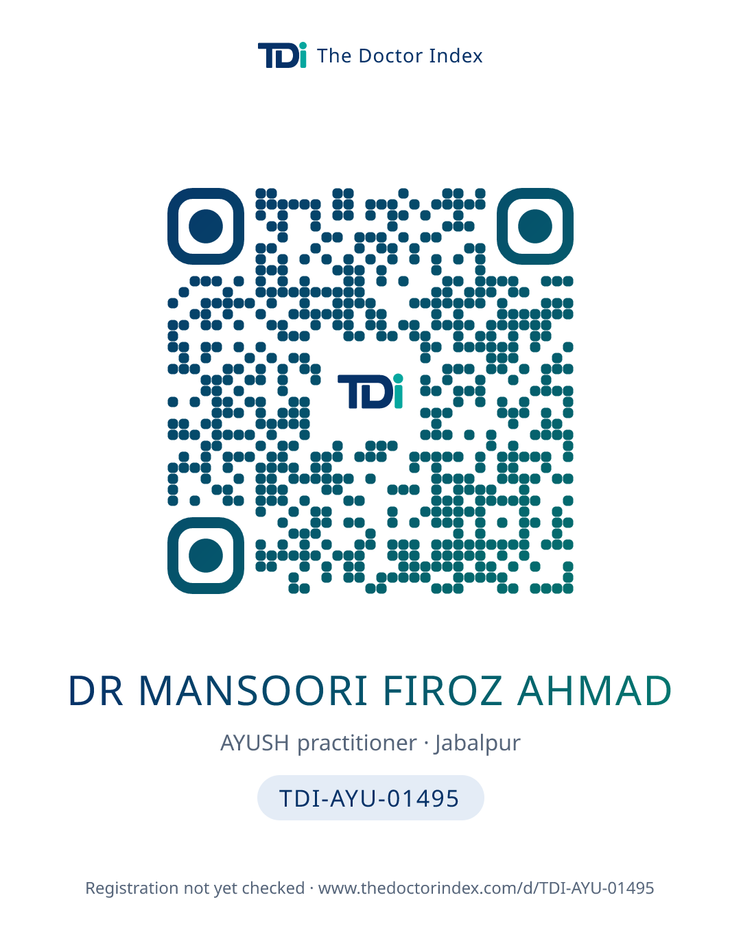 QR card for Dr Mansoori Firoz Ahmad, TDI-AYU-01495