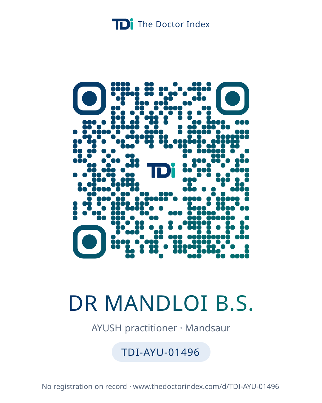 QR card for Dr Mandloi B.S., TDI-AYU-01496