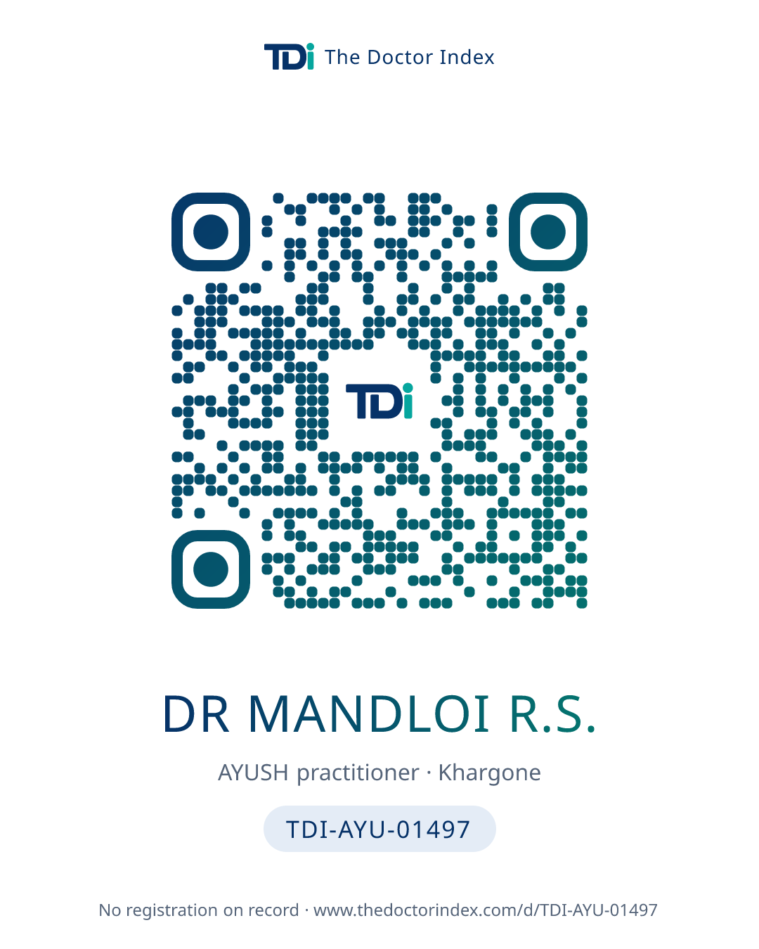 QR card for Dr Mandloi R.S., TDI-AYU-01497