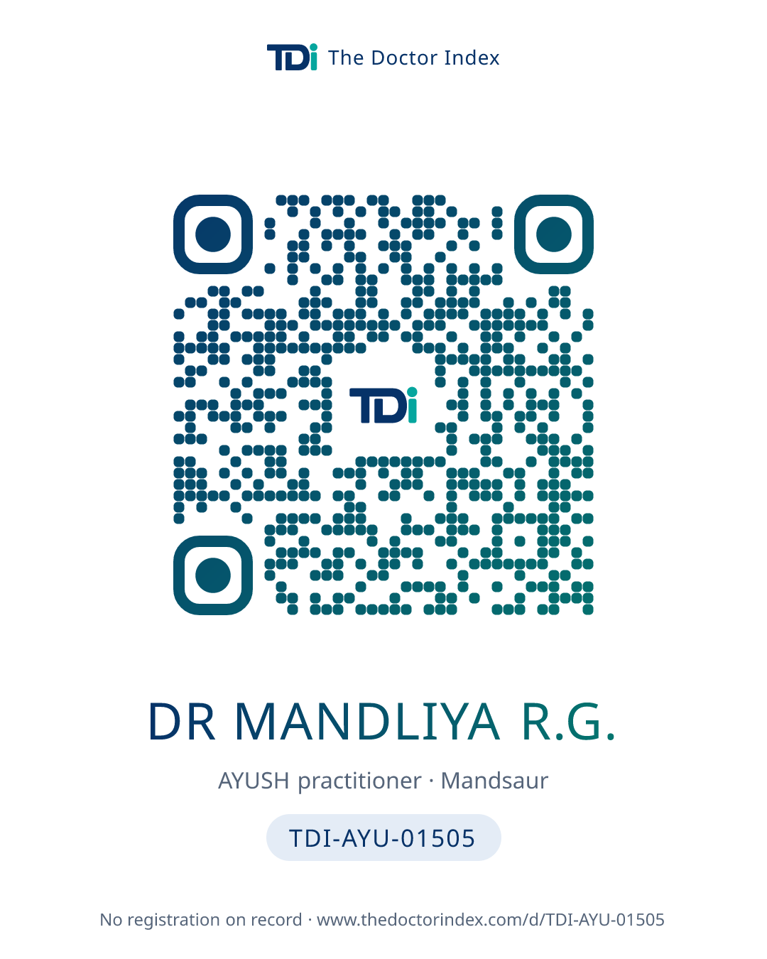 QR card for Dr Mandliya R.G., TDI-AYU-01505