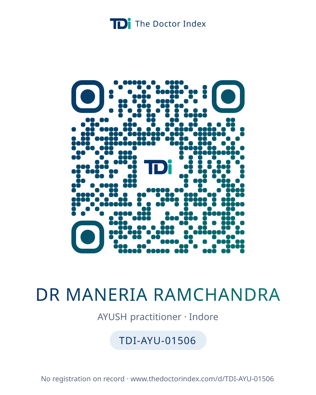 QR card for Dr Maneria Ramchandra, TDI-AYU-01506