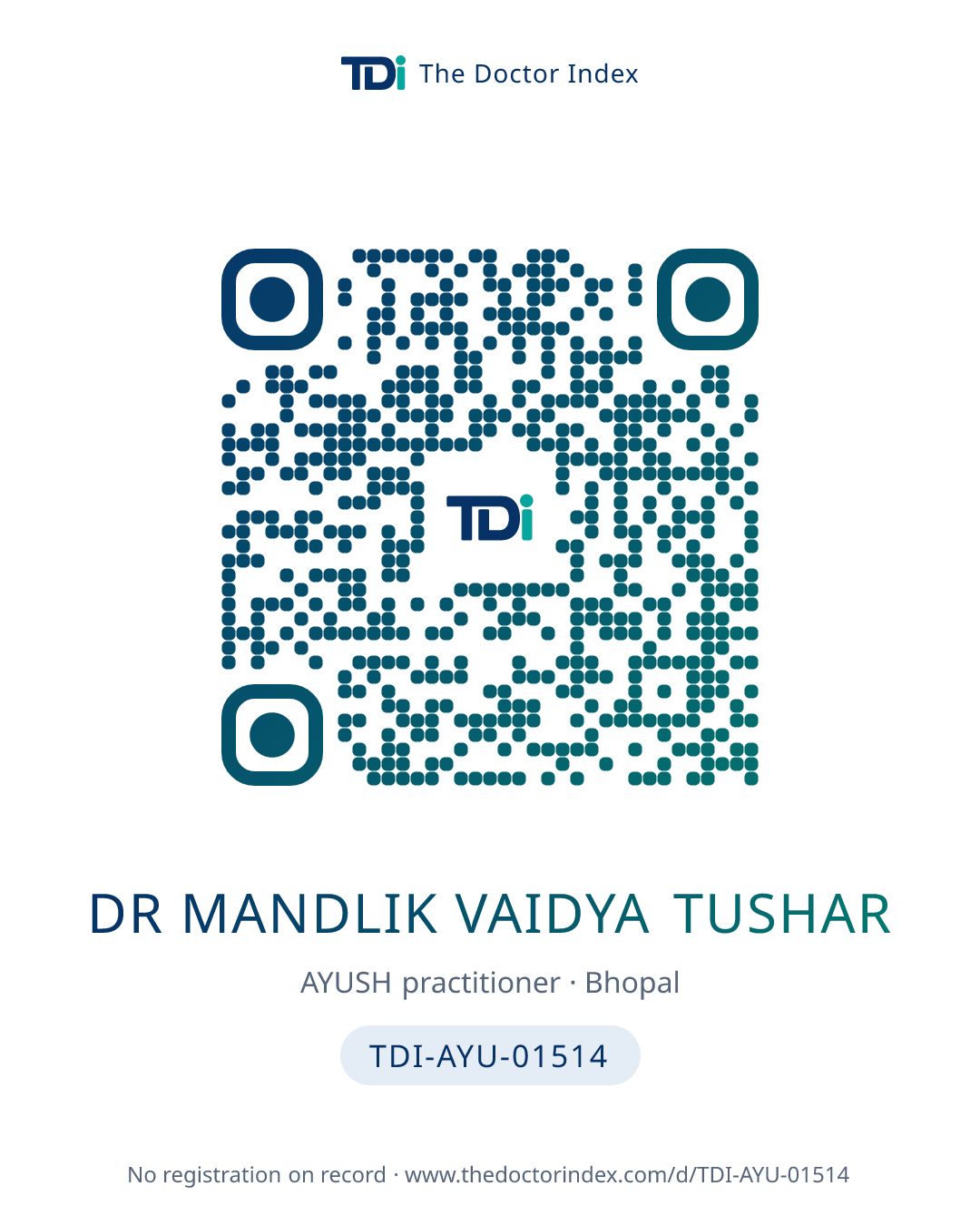 QR card for Dr Mandlik Vaidya Tushar, TDI-AYU-01514