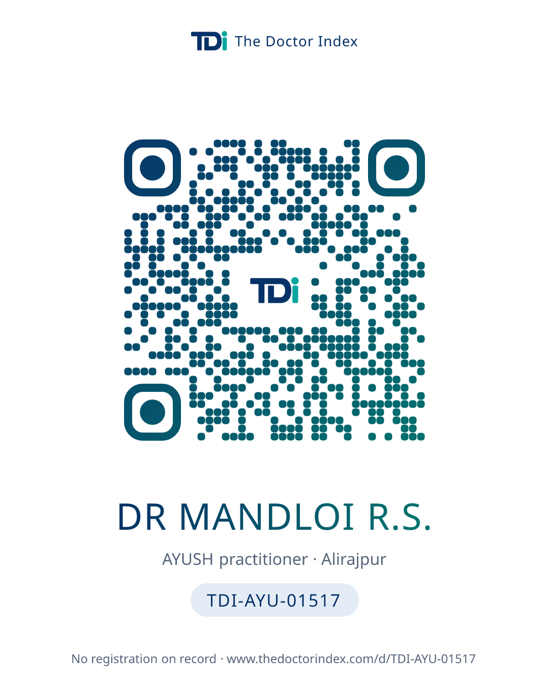 QR card for Dr Mandloi R.S., TDI-AYU-01517