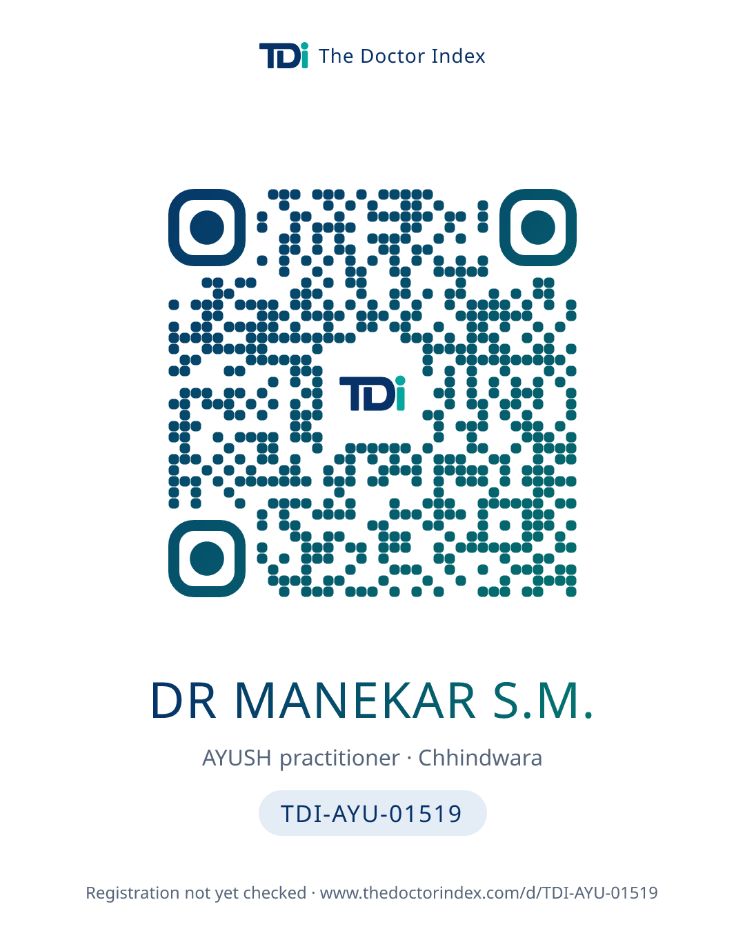 QR card for Dr Manekar S.M., TDI-AYU-01519