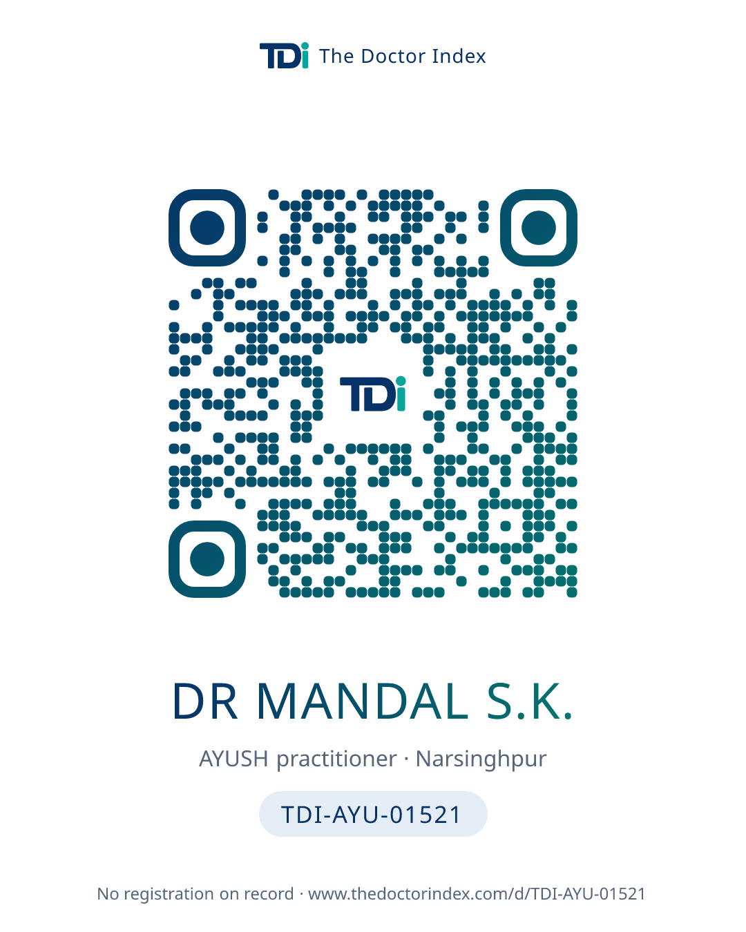 QR card for Dr Mandal S.K., TDI-AYU-01521