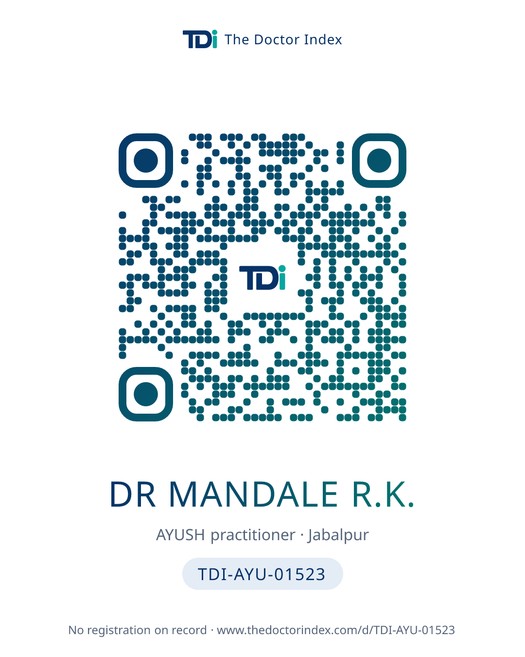 QR card for Dr Mandale R.K., TDI-AYU-01523