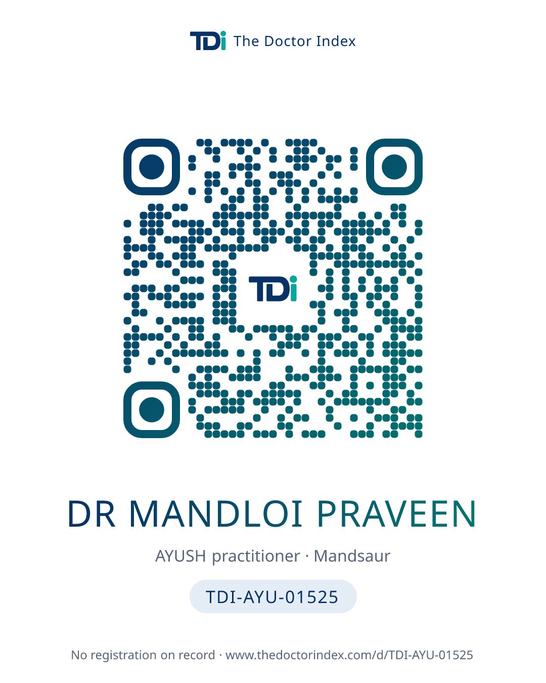 QR card for Dr Mandloi Praveen, TDI-AYU-01525