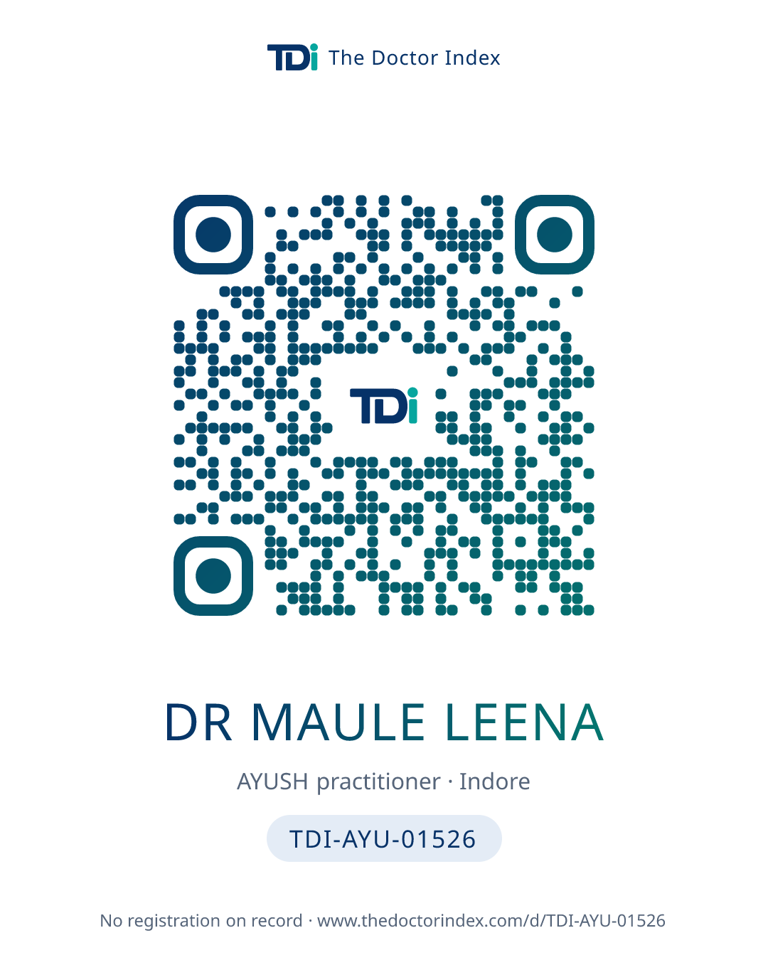 QR card for Dr Maule Leena, TDI-AYU-01526