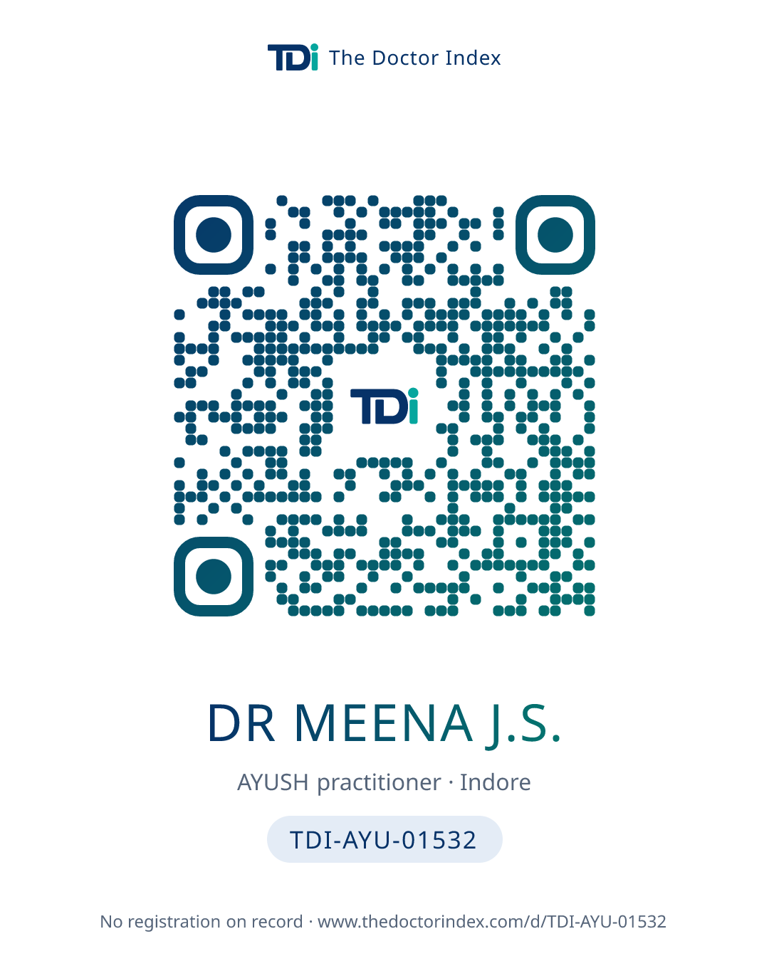 QR card for Dr Meena J.S., TDI-AYU-01532