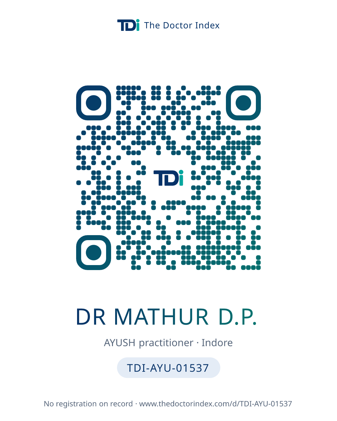 QR card for Dr Mathur D.P., TDI-AYU-01537
