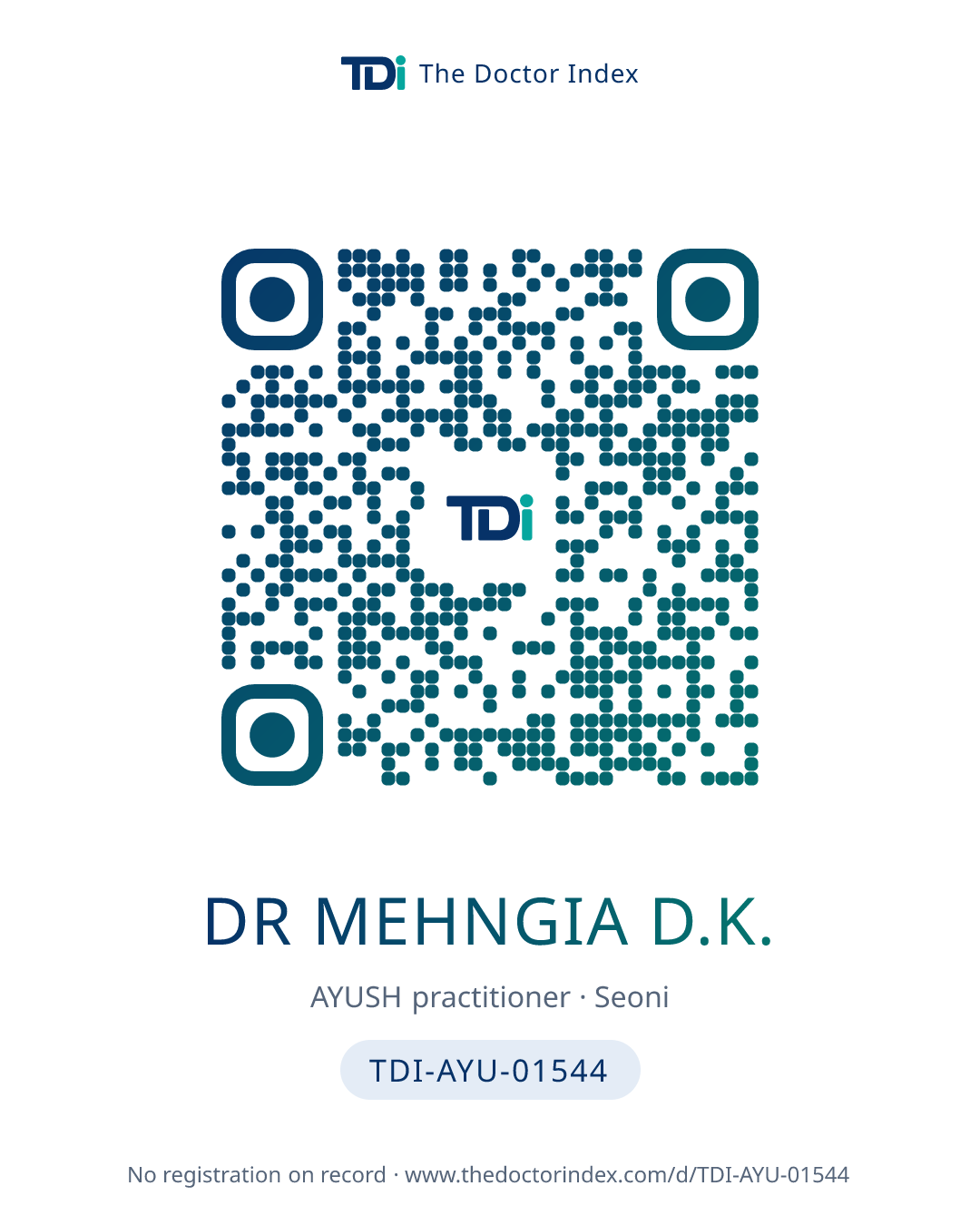QR card for Dr Mehngia D.K., TDI-AYU-01544