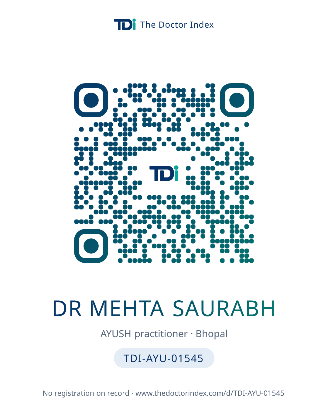QR card for Dr Mehta Saurabh, TDI-AYU-01545