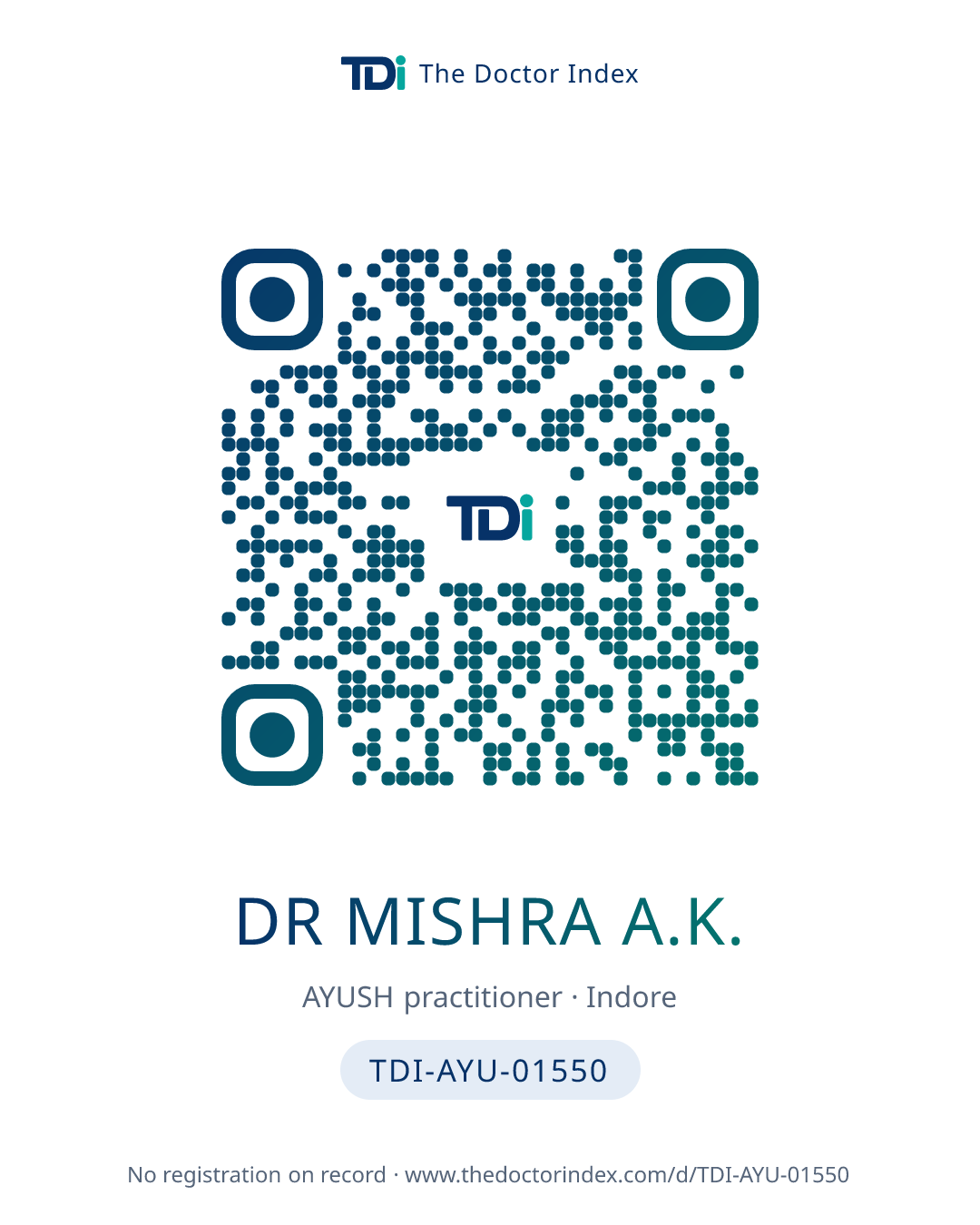 QR card for Dr Mishra A.K., TDI-AYU-01550