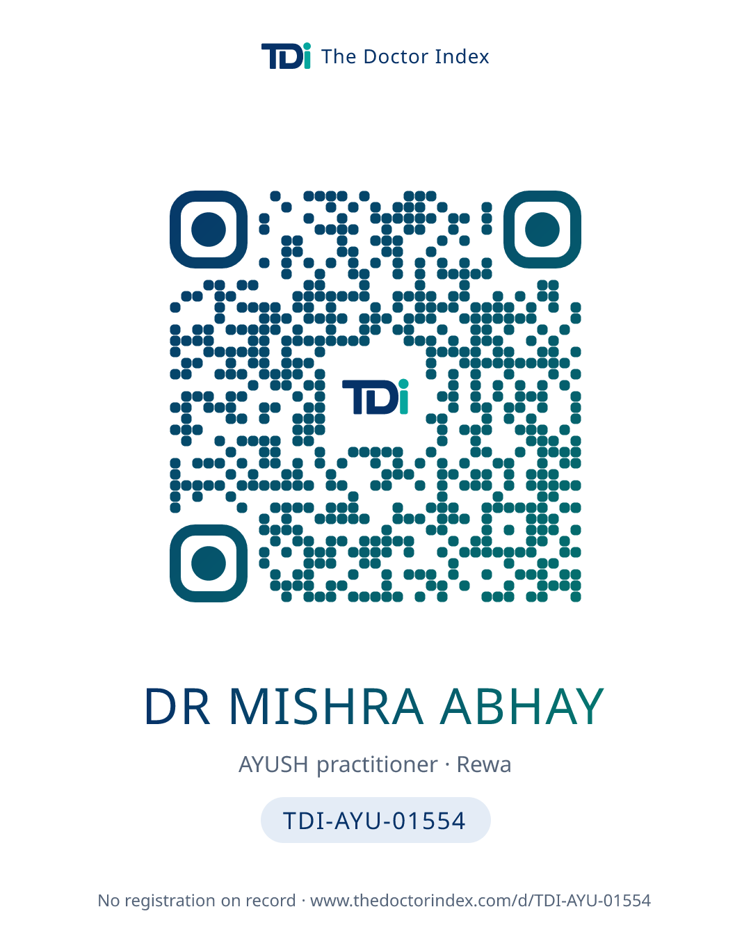 QR card for Dr Mishra Abhay, TDI-AYU-01554