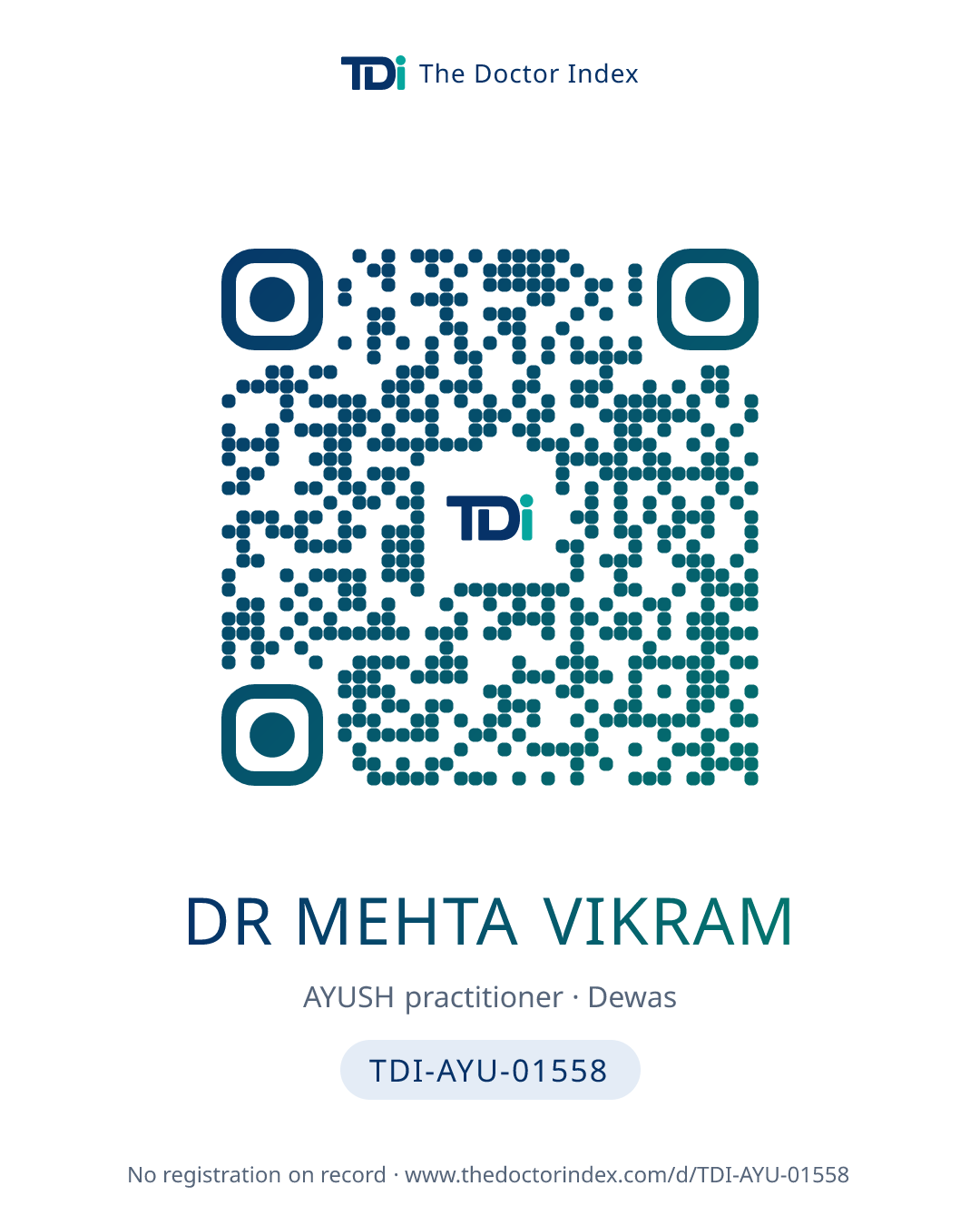 QR card for Dr Mehta Vikram, TDI-AYU-01558