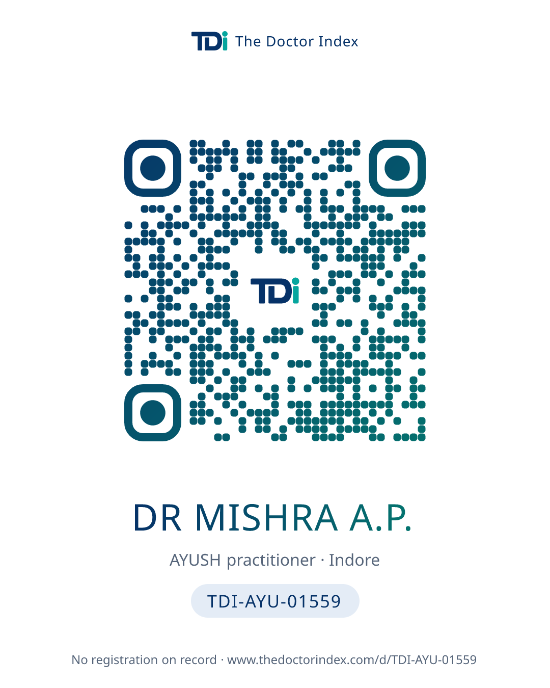 QR card for Dr Mishra A.P., TDI-AYU-01559