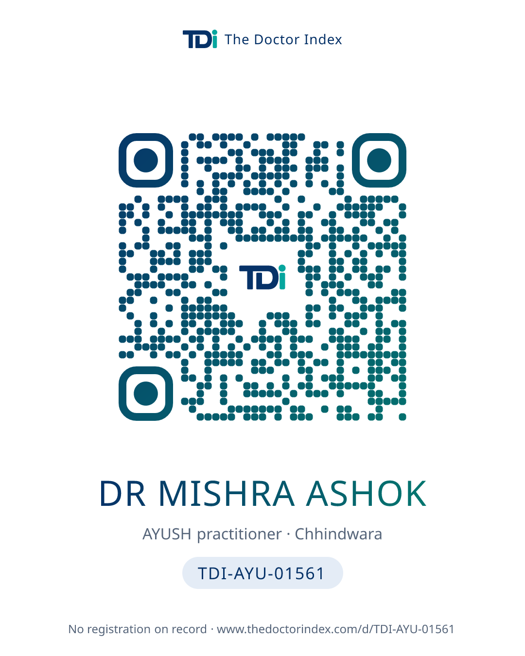 QR card for Dr Mishra Ashok, TDI-AYU-01561
