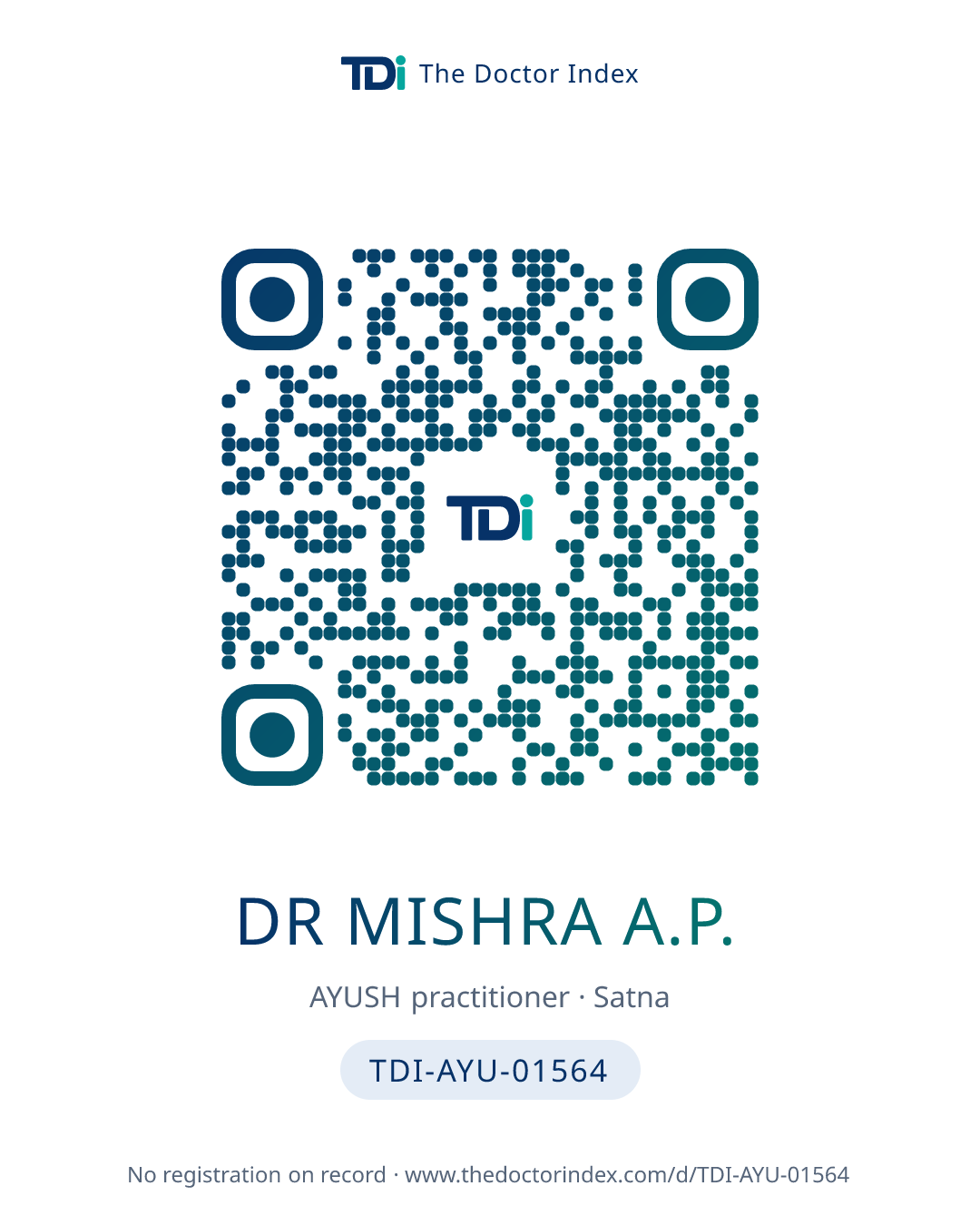 QR card for Dr Mishra A.P., TDI-AYU-01564