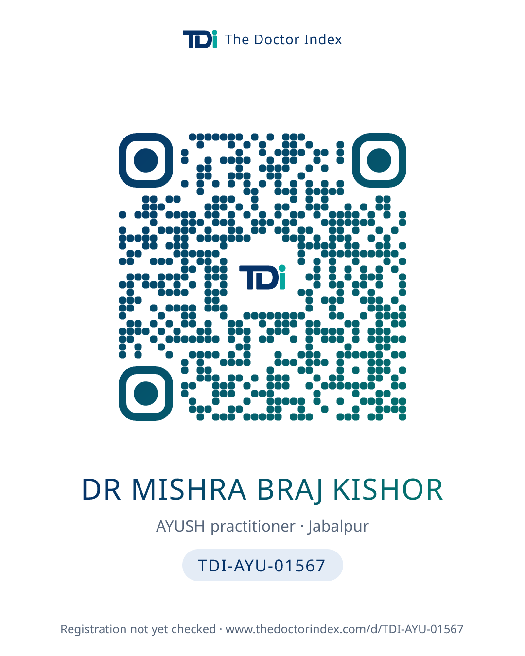 QR card for Dr Mishra Braj Kishor, TDI-AYU-01567