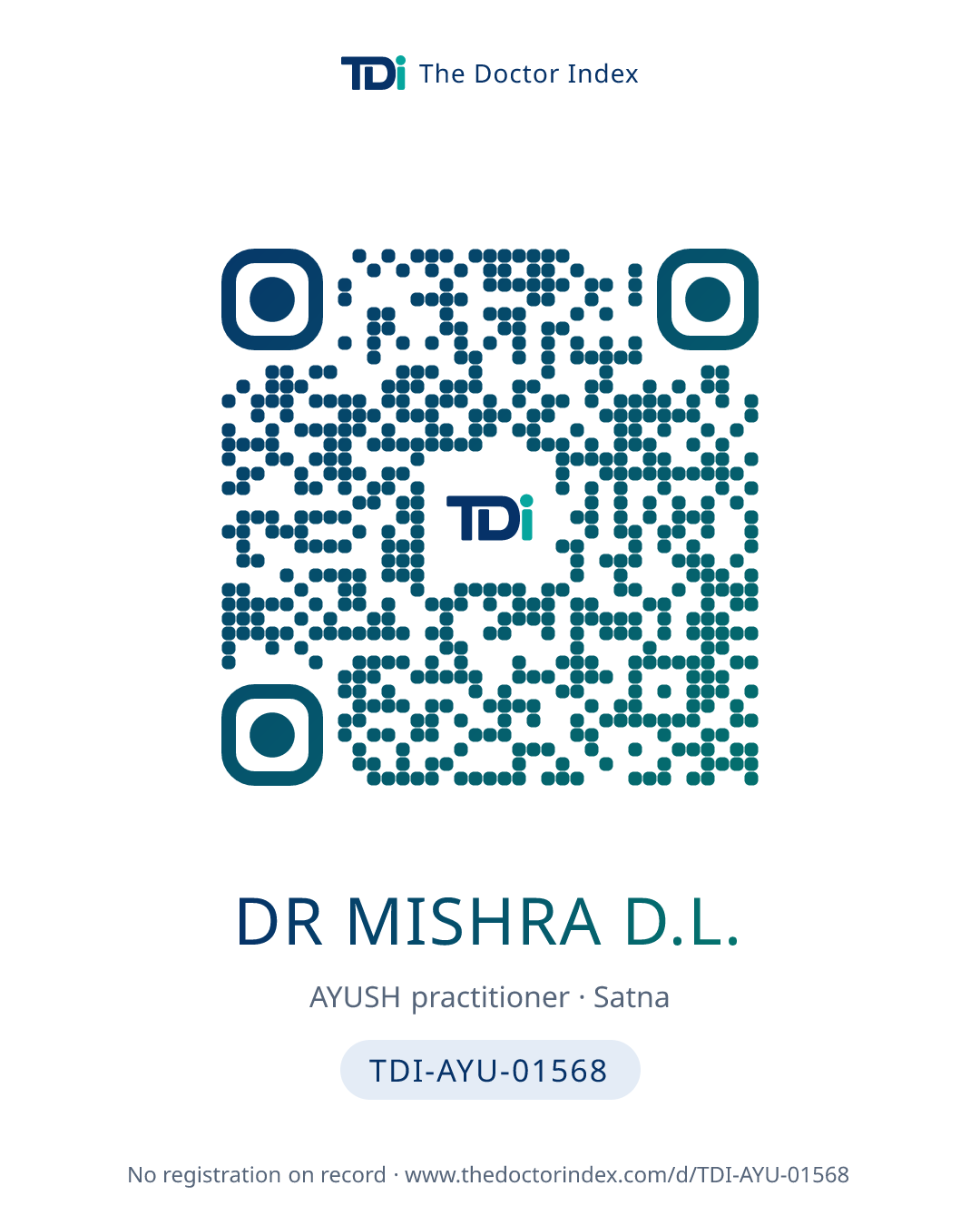 QR card for Dr Mishra D.L., TDI-AYU-01568
