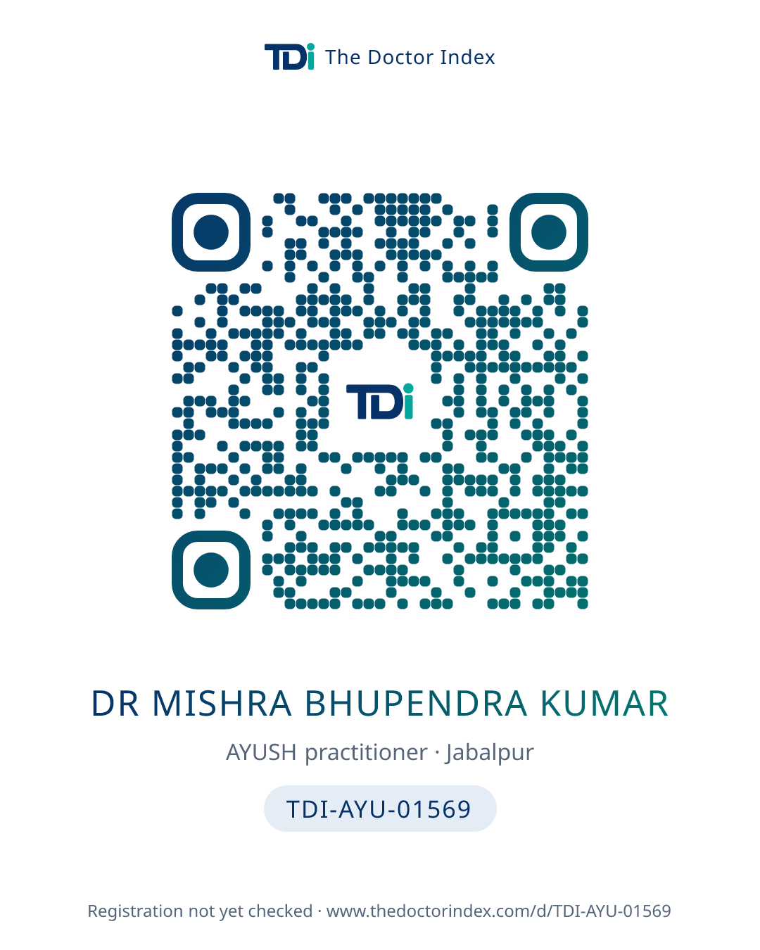 QR card for Dr Mishra Bhupendra Kumar, TDI-AYU-01569